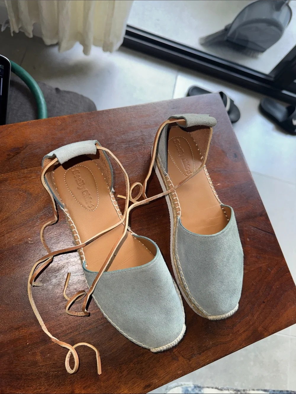 See By Chloe Women's blue Espadrille LaceUp Flats Size 7 Like NEW MAKE OFFER